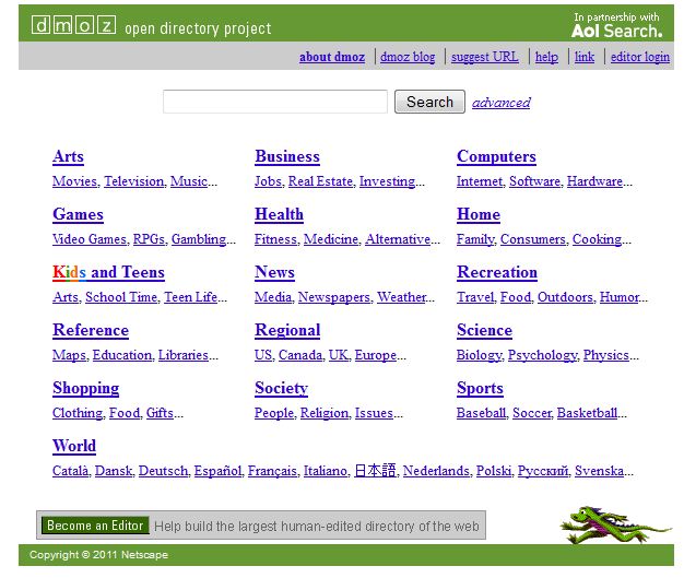 dmoz high page ranking web directory